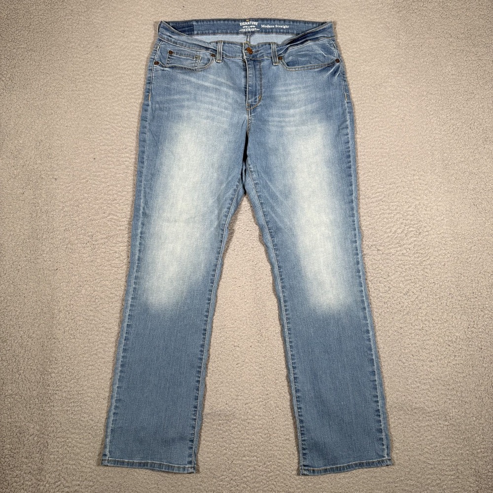 Levis Pants Womens 32x28 Blue Modern Straight 5 Pocket Stretch Denim Preppy Logo